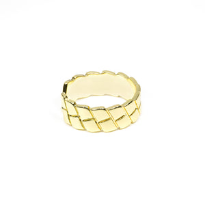 Adjustable Minimalist Yellow Gold Plated Checker Wide Band